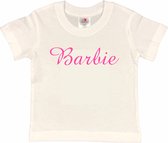 Barbie T-shirt wit met roze Opdruk (maat 122/128)
