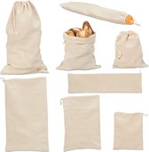Relaxdays katoenen broodzak - 8-delige set - stoffen zak - met trekkoord - herbruikbaar
