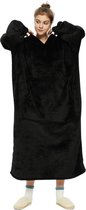 Zwarte hoodie blanket - Extra Lang 120cm - fleece deken met mouwen en capuchon – Oversized hoodie deken met mouwen – Fleece deken – Fleece TV deken – Plaid met mouwen – Warm & zacht – Fleece poncho - zwart - Badrock