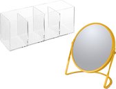 Spirella Make-up organizer en spiegel set - 4 vakjes - plastic/metaal - 5x zoom spiegel - geel/transparant
