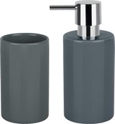 Spirella Ensemble d'accessoires de salle de bain - distributeur de savon/tasse - porcelaine - gris foncé - Aspect Luxe