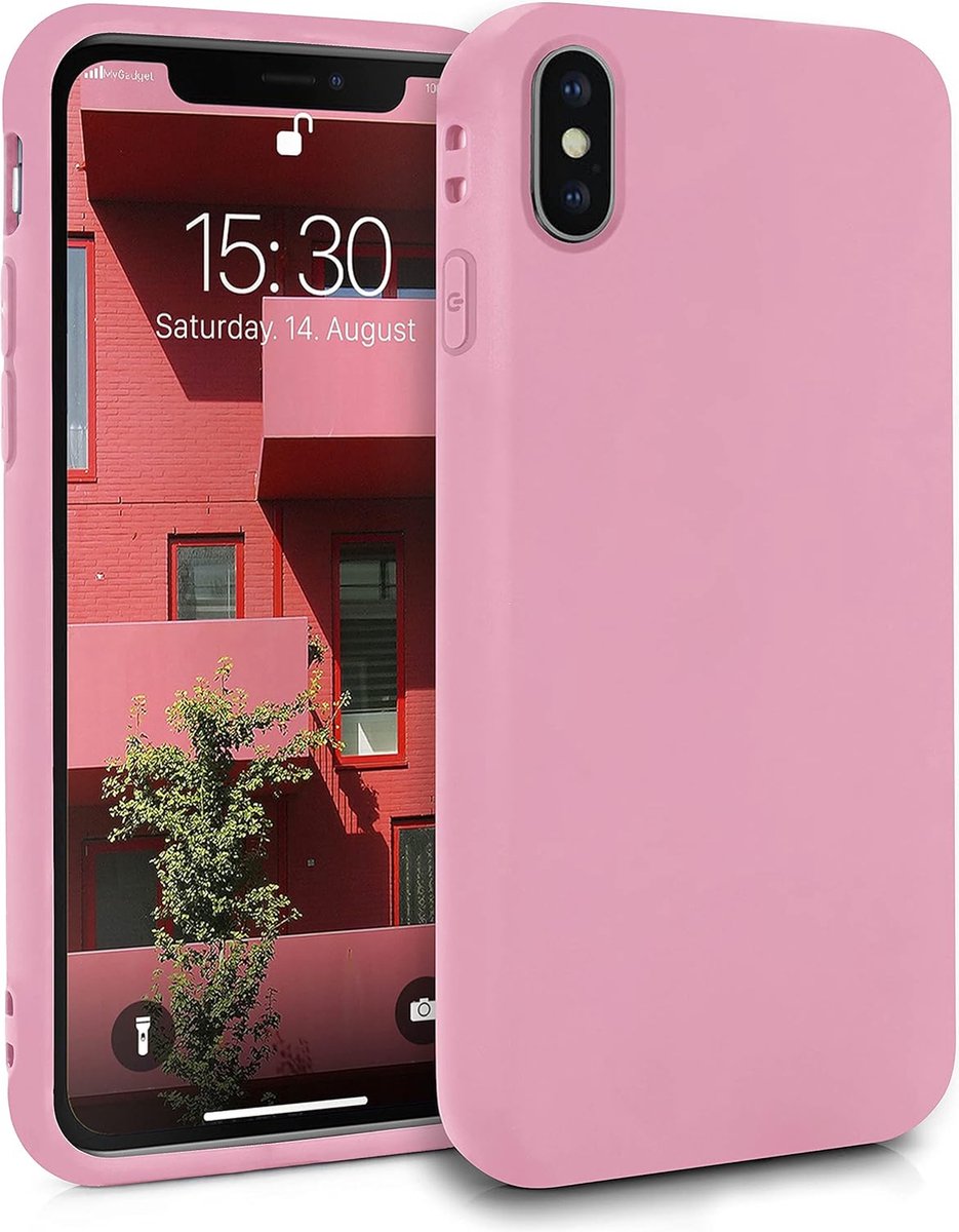 siliconen hoes voor Apple iPhone XS/X - robuuste beschermhoes TPU-hoesje slanke siliconen hoes achterkant ultrakrasbestendige mobiele telefoonhoes mat roze