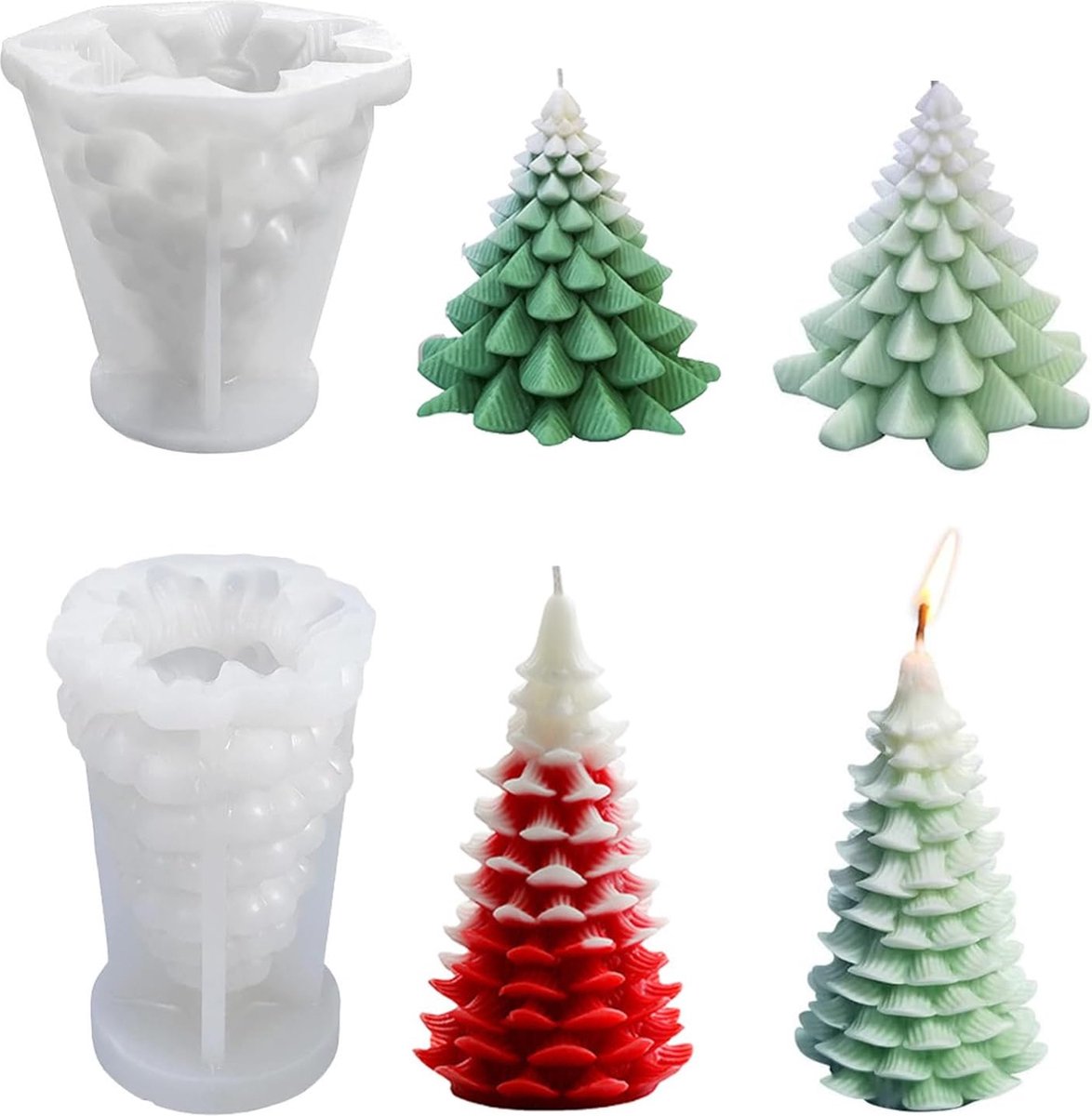 Bougies De Noël En Forme De Pyramide - Lot De 2 - Décoration Grise Festive