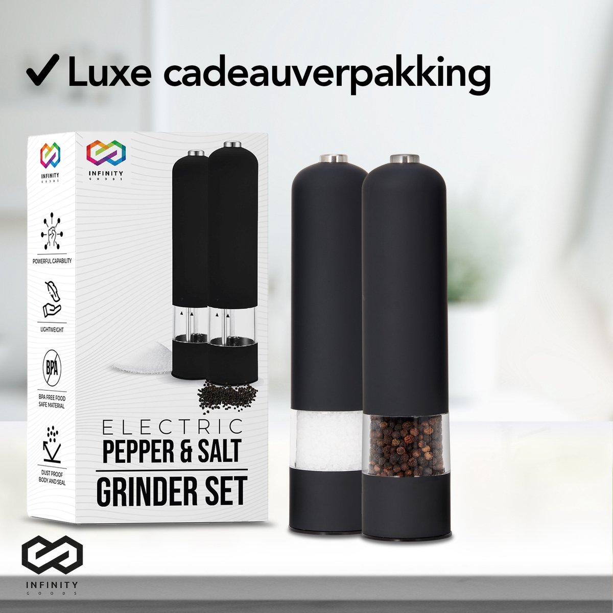 Elektrische Peper- En Zoutmolen Set van Infinity Goods — cadeau in Koken & Dineren - foto 6