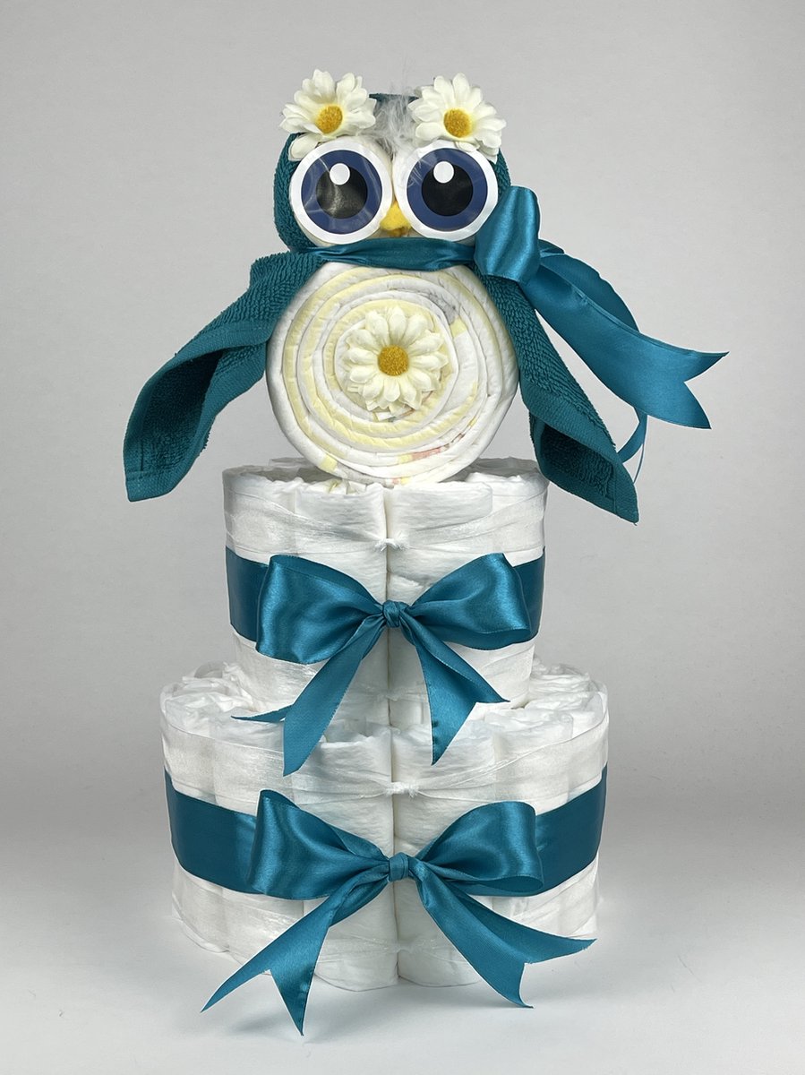 Goedkoopste Chouette-Chouette | Luiertaart Neutraal | Kraamcadeau | Geboorte Jongen Meisje | Babyshower | Uil Lake groen - Petrol