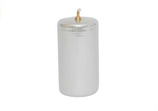 WinQ! - Olielamp cilinder 7,5x10cm en 7,5x13,5cm glas parelmoer wit glanzend - set à 2stuks - Ideale vervanging voor kaarsen incl. lont en trechter — afbeelding 2