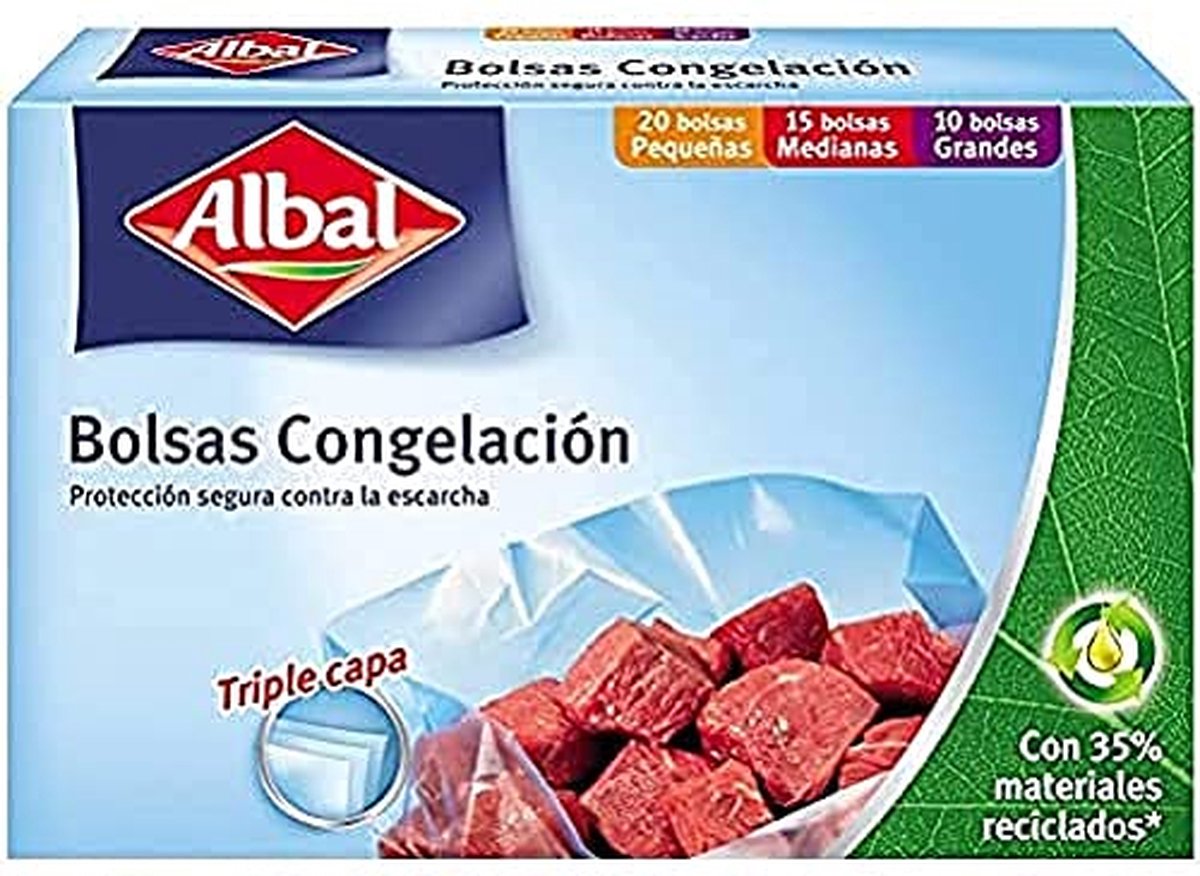 Albal Bolsas Congelacion 3 Tamaños Triple Capa 45 U