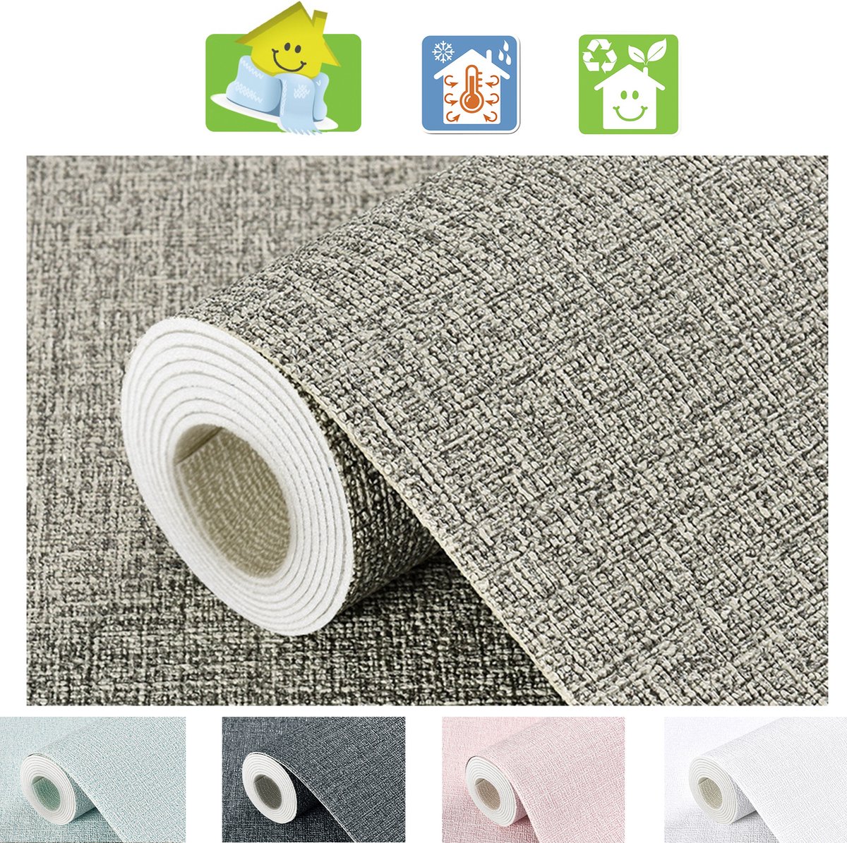 Mogi Products - Isolerend Behang -Zelfklevend Behang voor Woonkamer & Slaapkamer - Muurdecoratie - ± 2 mm Dik en Waterbestendig-Linnenstructuur Lichtgrijs- Isolatie behang