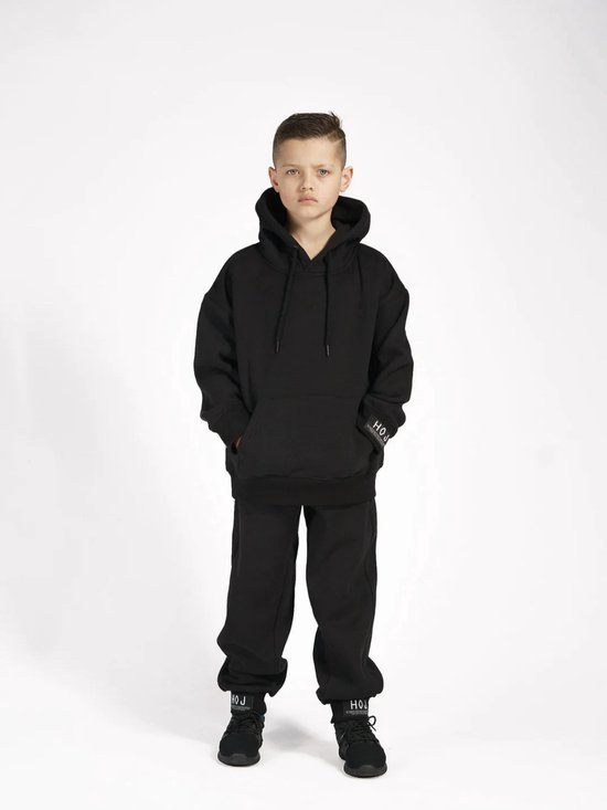 HOJ ZWARTE HOODIE MET CANVAS VOOR JONGENS BOYS- trui winter herfst streetstyle capuchon stoer maat 116/122