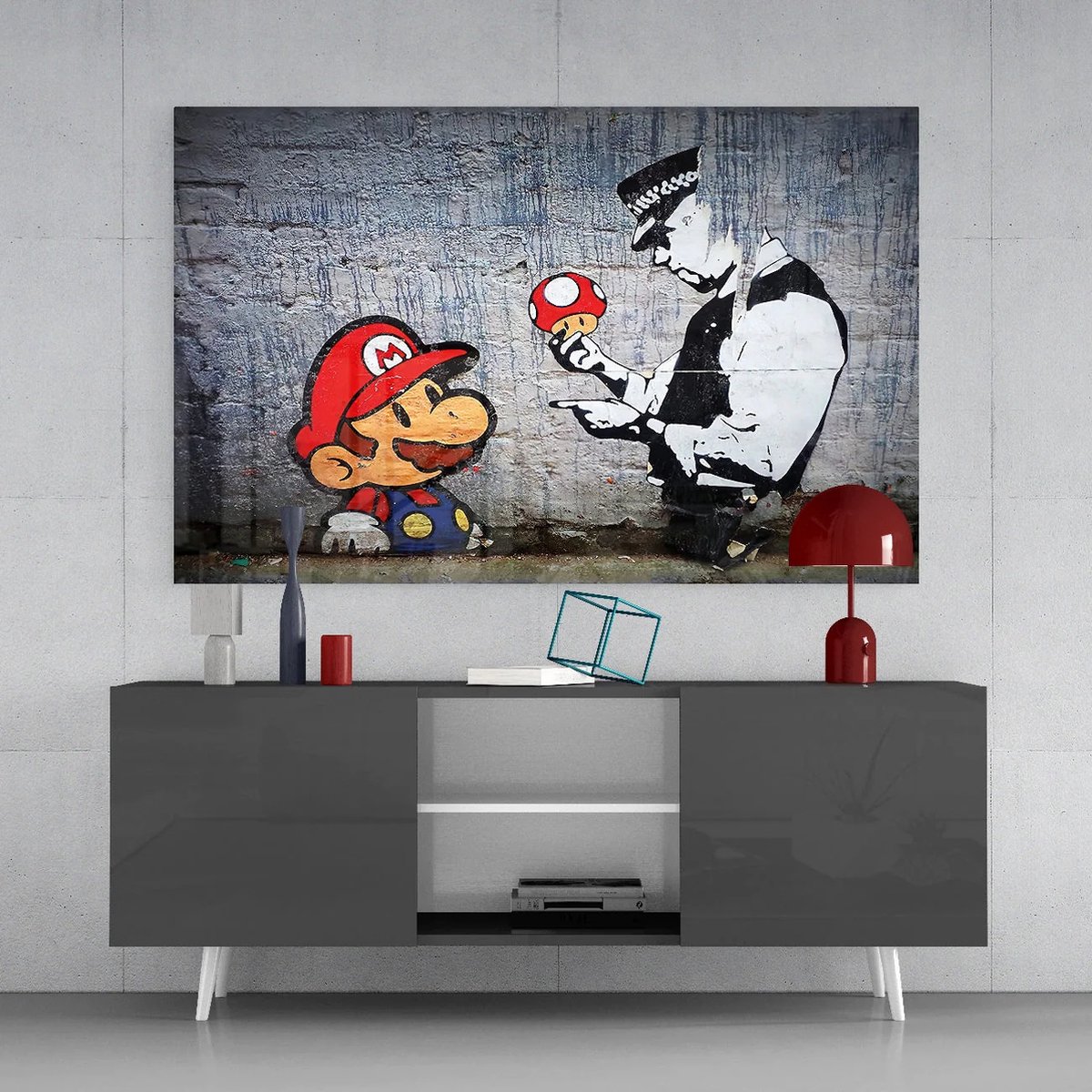 Glasschilderij - Super Mario - Graffiti - Wanddecoratie - 110x70 cm - 4 mm