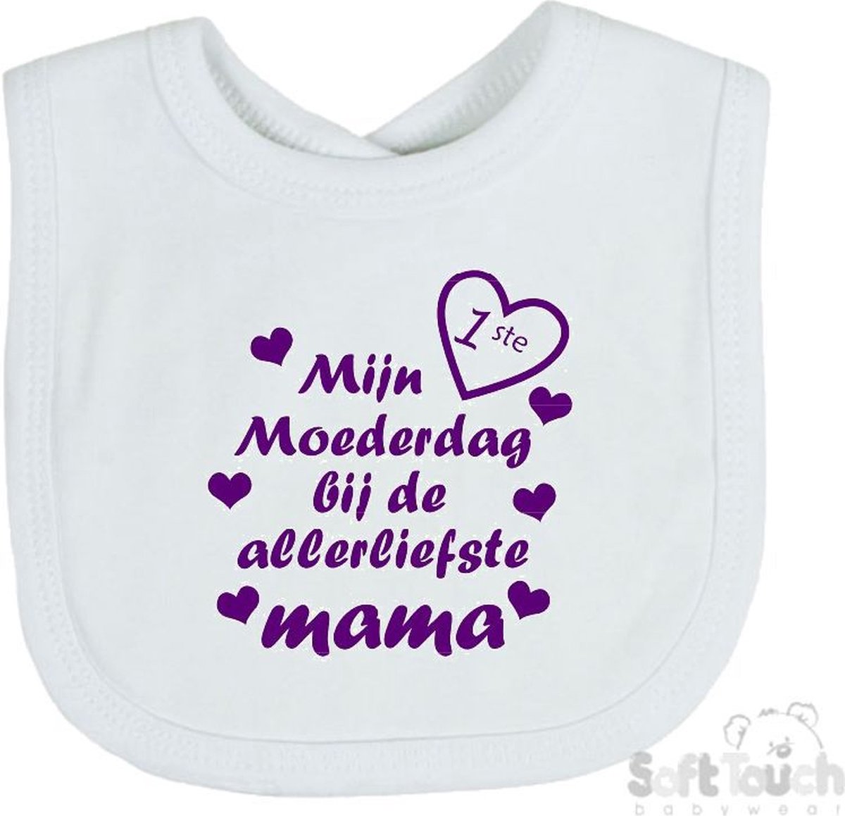 Goedkoopste Soft Touch Slabber Slabbetje Slab Mijn 1ste moederdag met de allerliefste mama Moederdag Unisex Katoen Wit/paars Maat 33x22 Cm