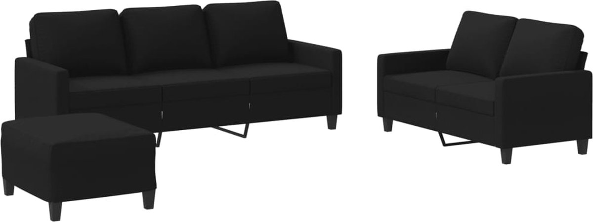 vidaXL - 3-delige - loungeset - met - kussens - stof - zwart