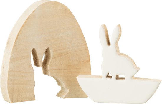 J-Line decoratie Ei met konijn - hout - wit