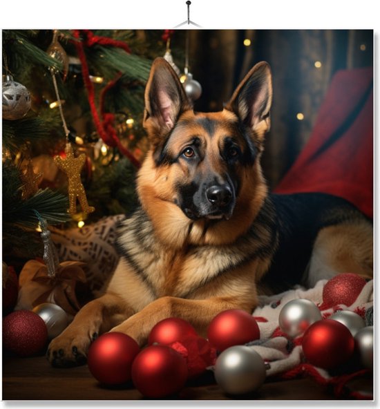 Tegel Met Opdruk | Geschenk | Hond Bij Kerstboom | Duitse Herder