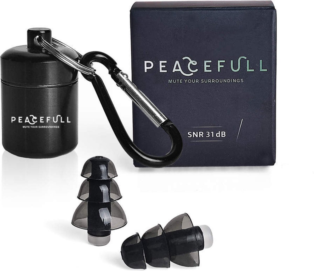 Goedkoopste Peacefull Earplugs Zwart - oordoppen - beste gehoorbescherming (31db) - te gebruiken tijdens werk, sport, slapen en evenementen - Partyplugs
