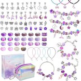 Sieraden maken voor kinderen - Paars/lila - Doe-het-zelf sieradenset - Armbanden, kettingen DIY cadeauset - Knutselset - Kerstcadeau