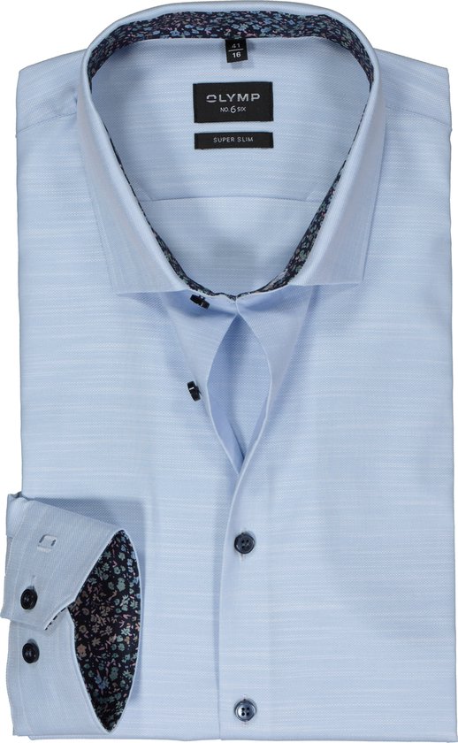 OLYMP No. 6 Six super slim fit overhemd - mouwlengte 7 - structuur - lichtblauw - Strijkvriendelijk - Boordmaat: 40
