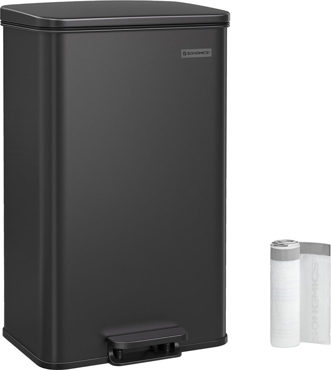 SONGMICS - Keukenafvalbak 40 liter - grote pedaalemmer met deksel - gemaakt van metaal - met softclose-systeem - zwart