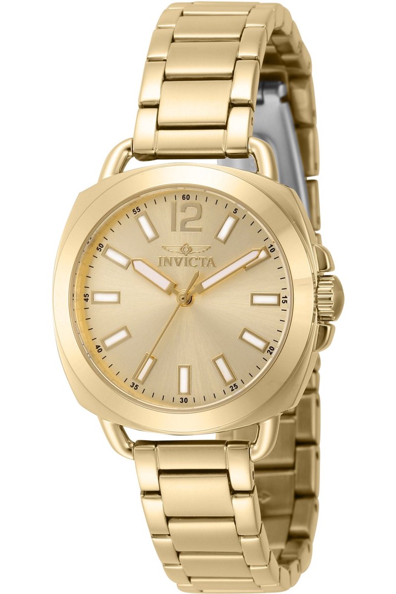 Invicta Wildflower 46346 Dames Horloge - Waterdicht - Analoog - Quartz Uurwerk - Roestvrij Staal met gouden Wijzerplaat - 32mm