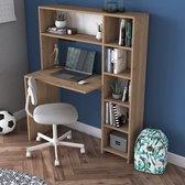 Moderne houten bureau met Opbergruimte - lades - laden - Bruin 142x113x40cm - Vakkenkast - Schappen
