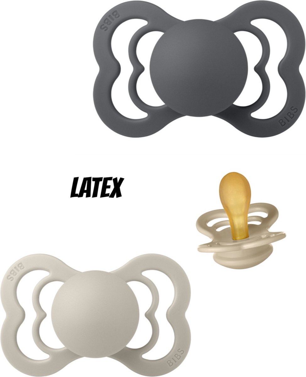 Goedkoopste Bibs Supreme Latex fopspeen 0-6 maand 3 stuks Vanilla,Sand en Iron maat 1