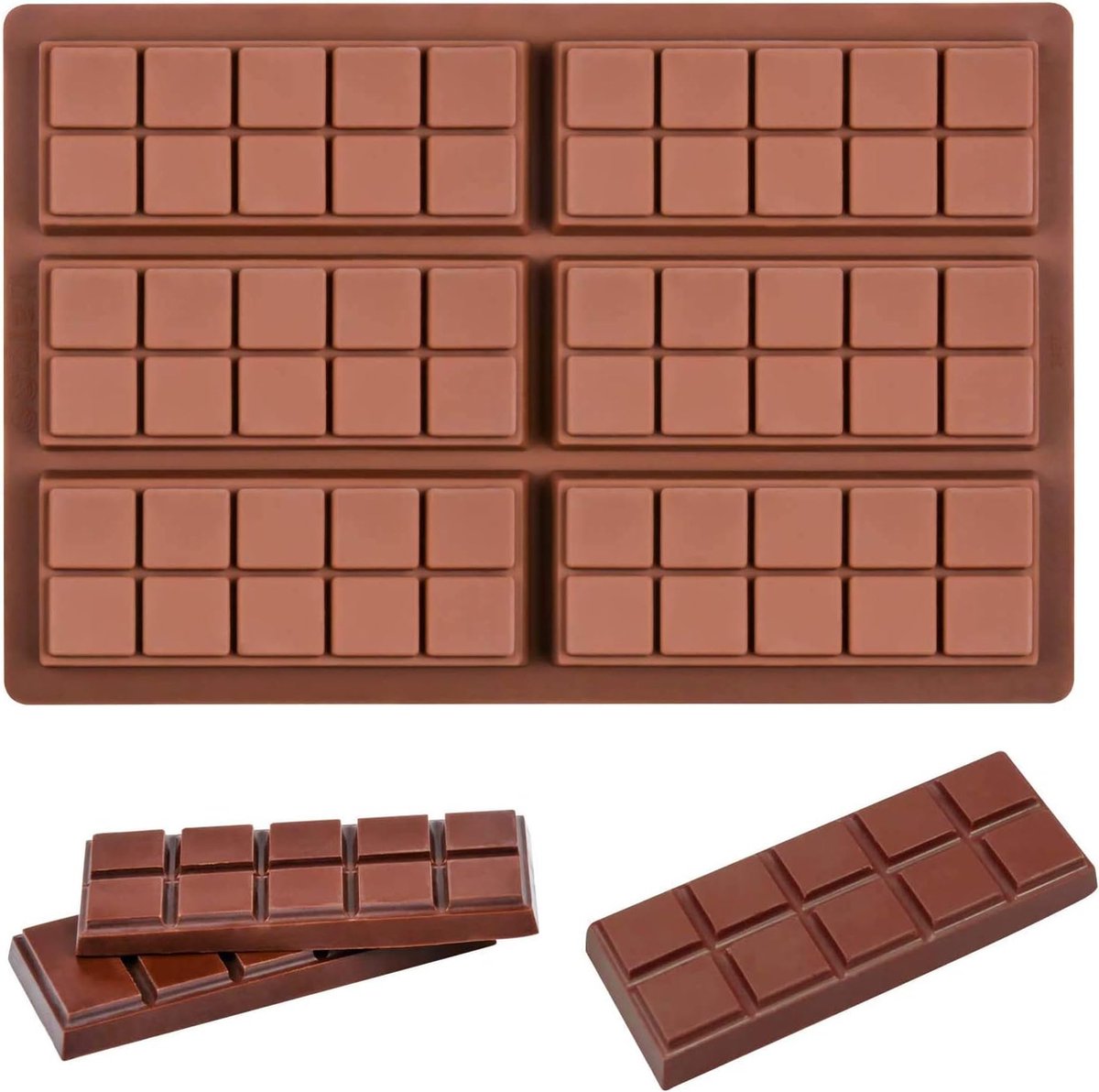 Siliconen chocoladevorm voor 6 chocoladerepen Maak je eigen chocolade BPA-vrij Niet-klevende chocoladereepvorm Siliconen vorm Bruin (Vorm 2)