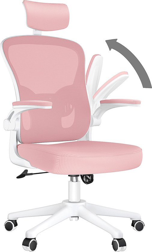 Chaise de bureau - Fauteuil ergonomique avec accoudoirs 2D, appui-tête en hauteur, support lombaire, dossier réglable rose