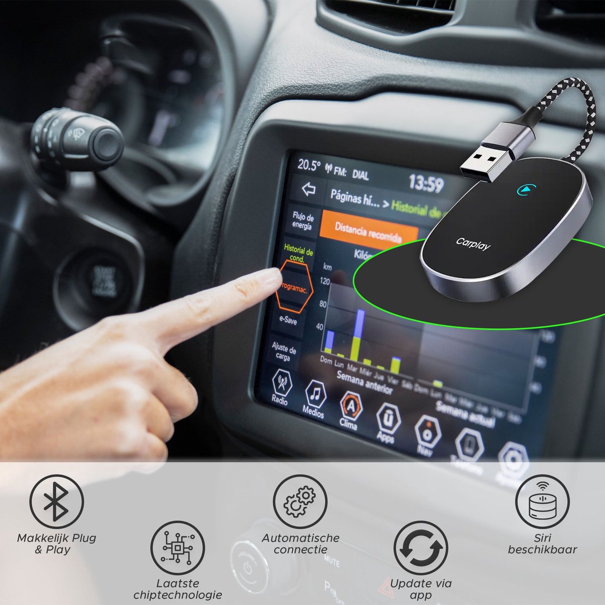 S&D Carplay Dongle Draadloos Carplay Carlinkit Bluetooth