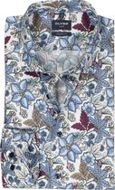 OLYMP modern fit overhemd - popeline - wit met blauw en donkerroze bloemen dessin - Strijkvrij - Boordmaat: 38