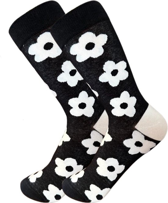 LittleForBig Ruffle Manchet Kanten Ruches Roos/Hart Patroon Crew Sokken 3 Paar - Zwart & Wit & Beige, Roos Patroon, One size
