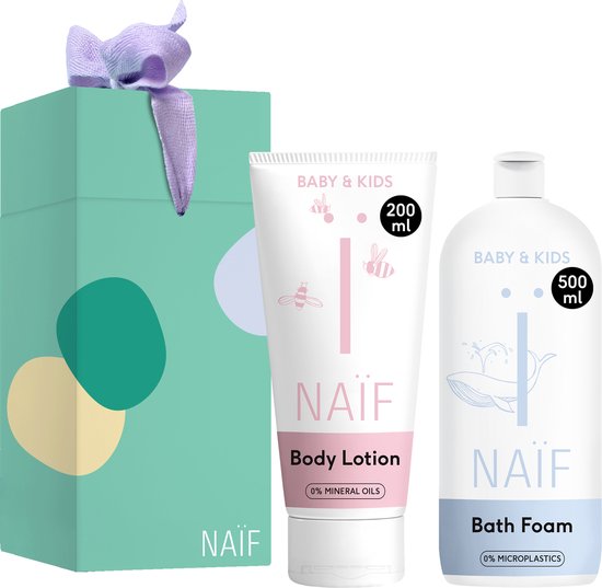 Naïf - Bath Bubbly Routine Geschenkset - Badschuim & Bodylotion giftset - Baby's & Kinderen - met Natuurlijke Ingrediënten - Cadeauverpakking