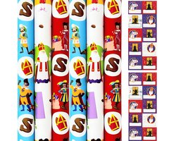 Product afbeelding van Club Van Sinterklaas Inpak Cadeaupapier incl. 20 naamstickers - 6 Rollen 70 cm x 2 meter