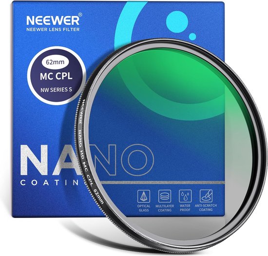 Foto: Neewer 62mm polarisatiefilter 24 lagen multi resistente nano coating mc cpl circulair polarisatiefilter met hd optisch glas ultra dun voor camera lens vermindert reflecties verbetert contrast hoogwaardige optiek voor scherpere beelden