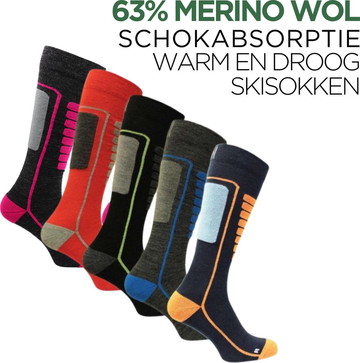 Norfolk - Skisokken - 1 Paar - 63% Merino Wol Schokabsorptie Skisokken - Naadloos - Zacht, Warm en Droog - Smoked - Maat 39-42 - Courchevel