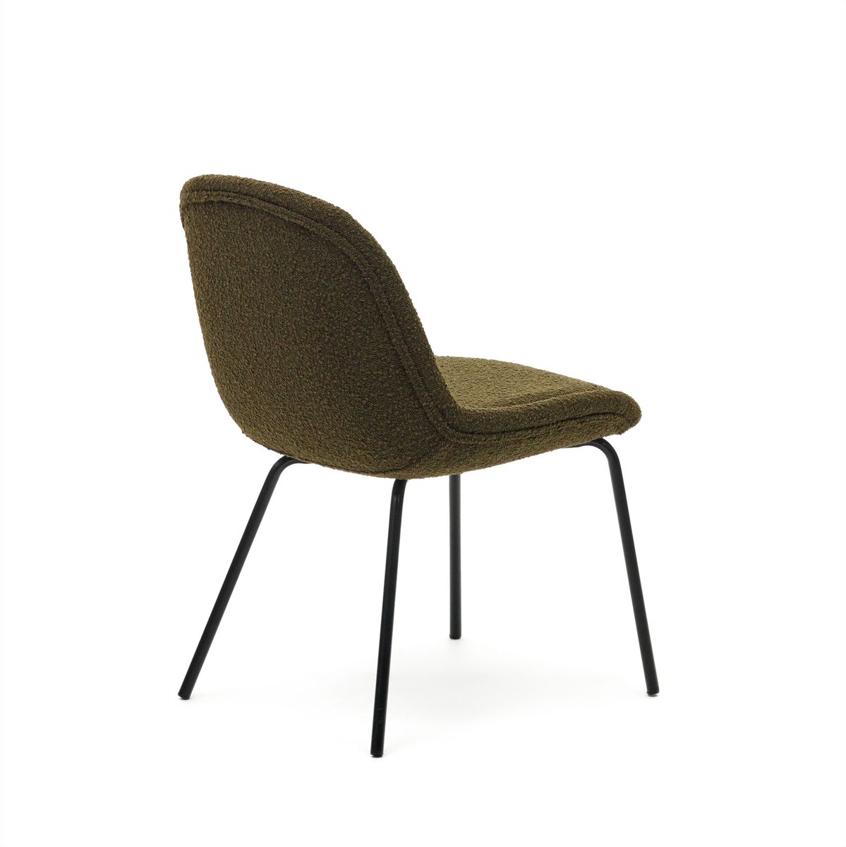 Kave Home - Aimin Chair In Groene Fleece En Stalen Poten Met Een Mat Zwart Gelakte Afwerking
