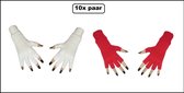 10x Paar vingerloze handschoen rood en wit - Feest festival thema feest party optocht themafeest