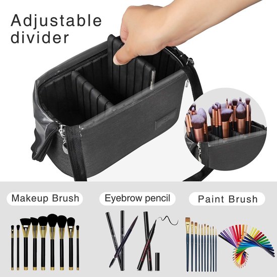 Porte-Pinceaux Maquillage En PU - Organisateur Cylindrique Portable - Noir