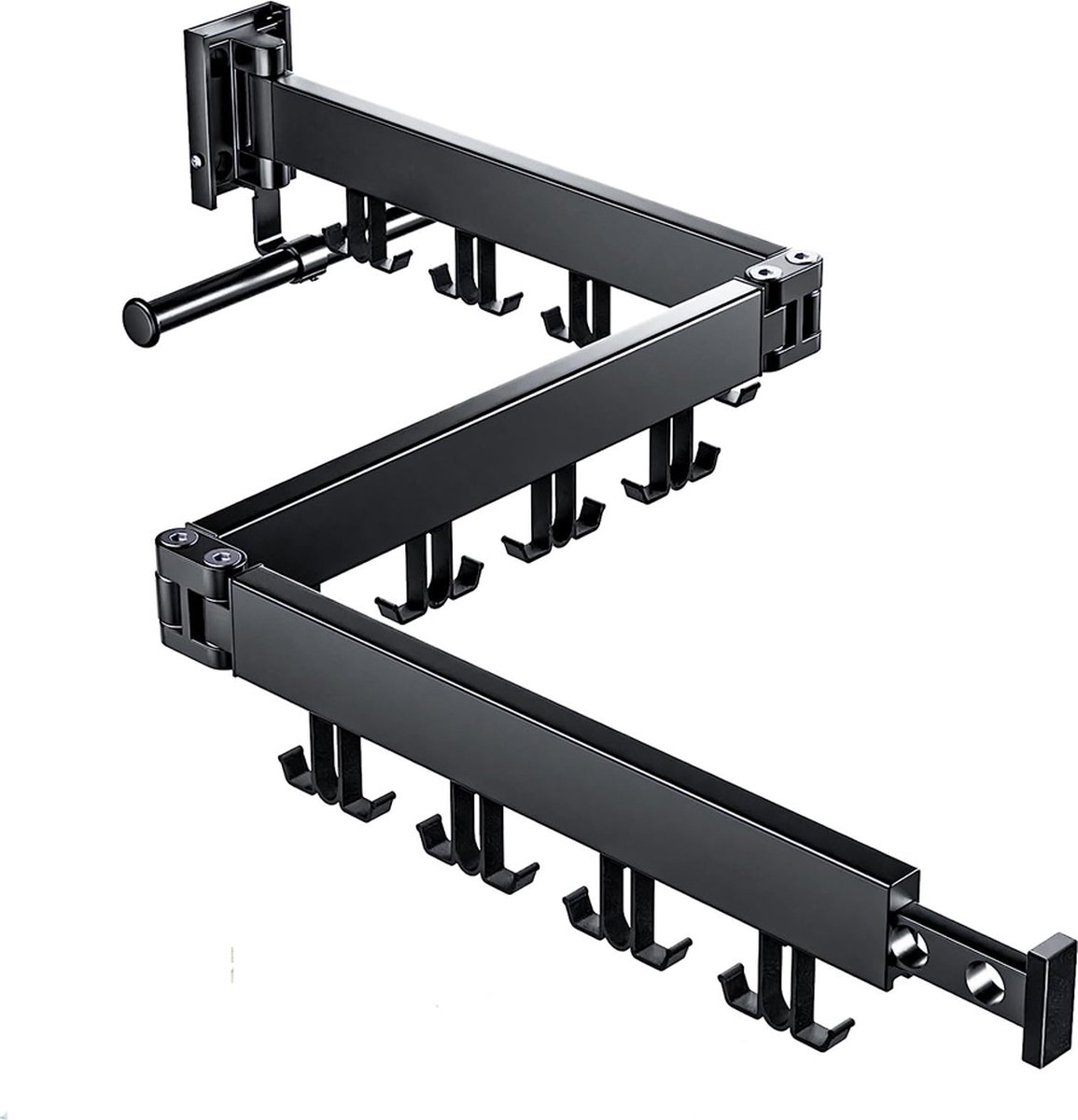 Kledingrek voor aan de Muur - Zwart - 104 cm Lang - Inklapbaar en Uitschuifbaar - Kledingrek - 180 Graden Draaibaar