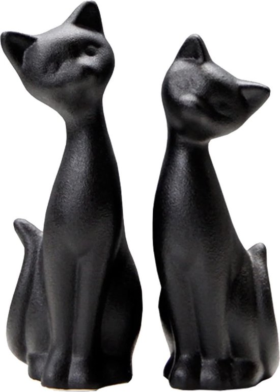 Matches21 Kat met bril decoratiefiguur kattenfiguur modern design keramische kat keramiek wit & zwart 1 stuk 9 x 12 x 7 cm