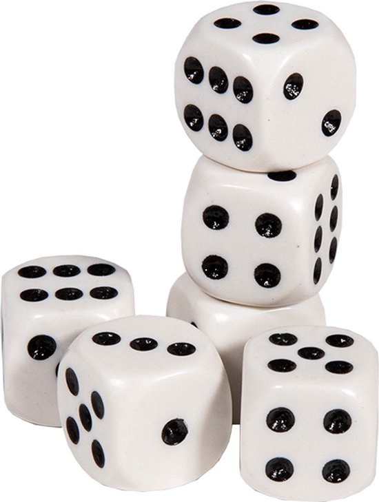 Speelgoed spellen Dobbelstenen - 6x stuks - wit/zwart - kunststof - Dobbelen - Spelletjes