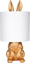 BRUBAKER Tafel- of Nachtlamp Goud Konijn - Tafellamp met Keramische Voet en Stoffen Kap - 42 cm Hoog, Wit Goud