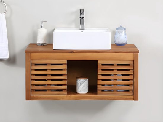 Vente-unique Meuble de salle de bain suspendu en bois d'acacia avec vasque  simple - 90... | bol