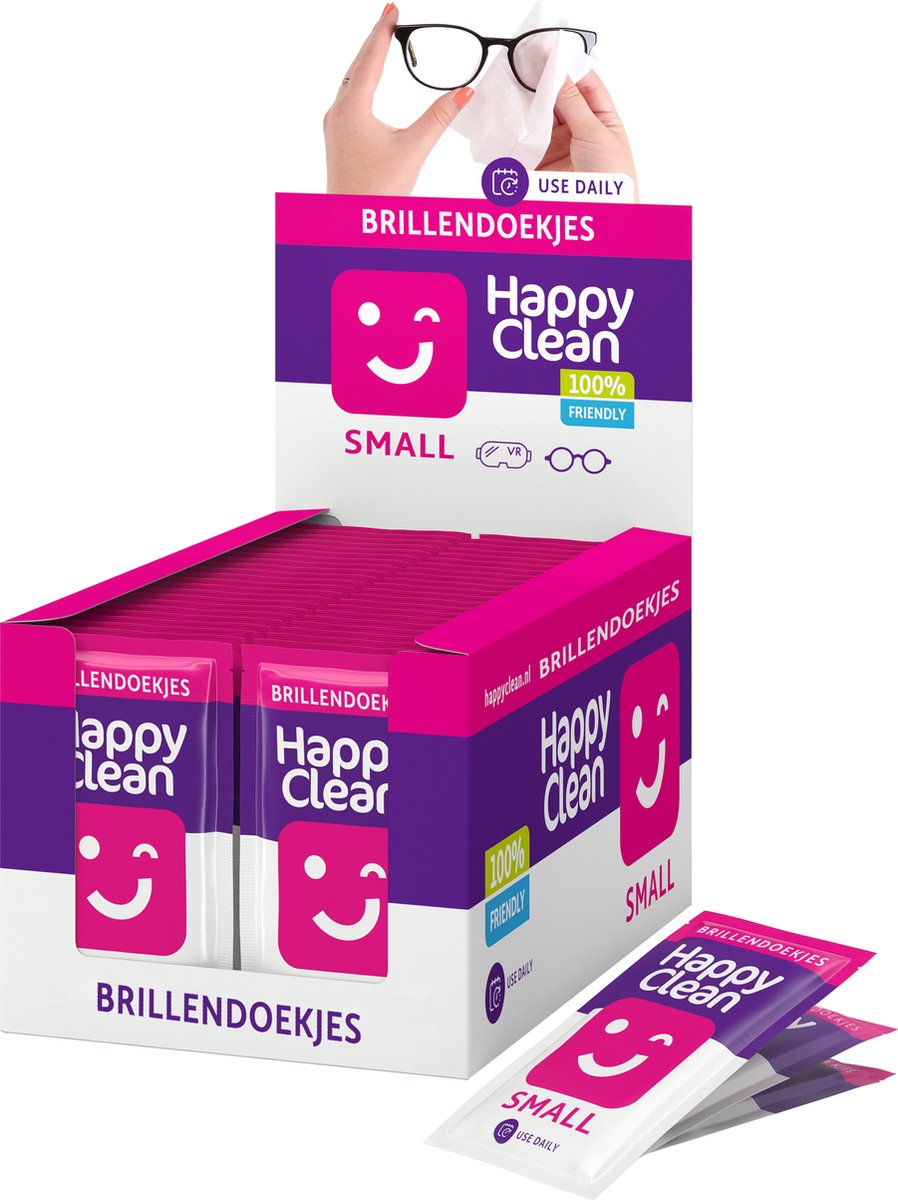 Happy Clean Brillendoekjes - 100 Stuks - Vochtige Brilpoetsdoekjes - Voordeelpack