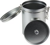 1 x boîte à café/boîte à thé ronde et hermétique de 250 g avec fermeture à clip et couvercle aromatique, boîte de rangement en étain (argent) pouvant être utilisée comme métal, pot à épices et boîte à tabac (10 x 14,5 cm).