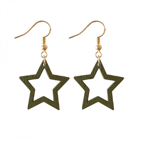 Zilver- Kerst oorbellen- Hout- groen- ster- goudkleurig 925 - Charme Bijoux