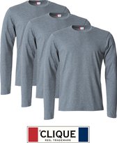 Clique 3 pack lichtgewicht T-shirt met lange mouwen Grijs-melange maat 4XL