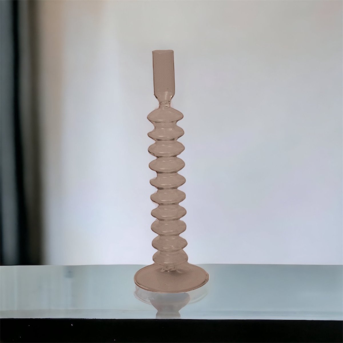 WinQ - Heldere Glaskandelaar in helder glas in de maat 9x29,5cm met ronde vormen. Kaarsenhouder glas– Decoratie woonkamer – geschikt voor Dinerkaarsen