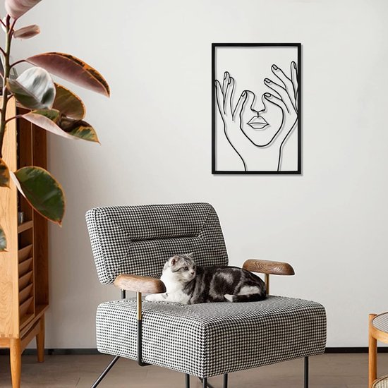 Déco Murale Chambre Adulte DETENE 3 Pièces Decoration Murale Metal Noir Art De Décoration Murale Minimaliste Art Moderne Abstrait Féminin - Pour Chambre à Coucher, Salon, Salle De Bain, Galerie Visage De Femme