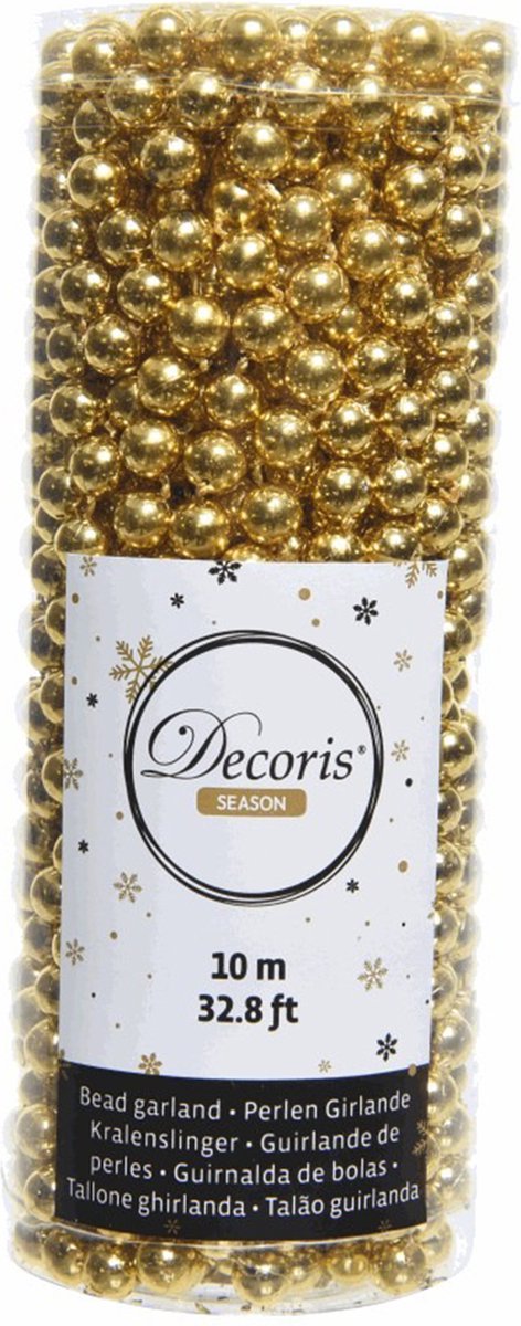 Set van 2x gouden kralenslingers kerstslingers 10 meter en 2x Kerstboom sterren folie slingers goud - Guirlande kralen/folie slingers - Gouden kerstboom versieringen – foto 2