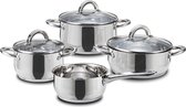 Set de poêles à induction - 4 casseroles et 3 couvercles en verre - Set de casseroles en acier inoxydable de haute qualité - poêle avec manche creux - ne chauffe pas lors de la cuisson - set de cuisson idéal pour les petites cuisines (7 pièces